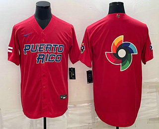 Men%27s Puerto Rico Baseball 2023 Red World Baseball Big Logo With Patch Classic Stitched Jerseys